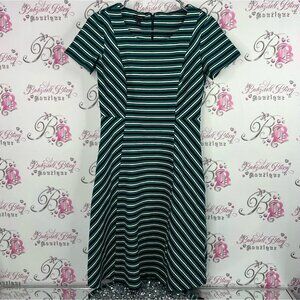 Talbots dress stripes Green and White Striped Midi Dress